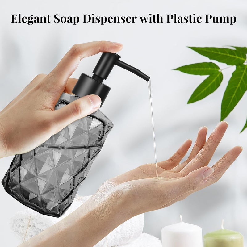 Ulable 11oz Glass Soap Dispenser with Plastic Pump, Clear Black Bathroom Soap Dispenser for Hand Wash & Dish Wash, Elegant Dispenser for Dishwashing Liquid, Lotion, Shower Gel, Essential Oil - Image 3